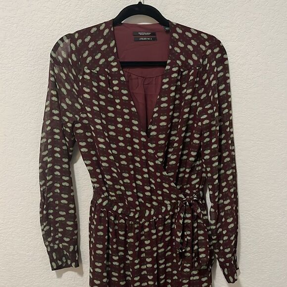 SCOTCH & SODA Atelier 4 Maroon Floral High-Low Wrap Dress, Size M - Picture 3 of 13